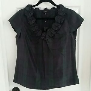 NWT 100% Silk Tartan Plaid Cap Sleeve Top Blouse